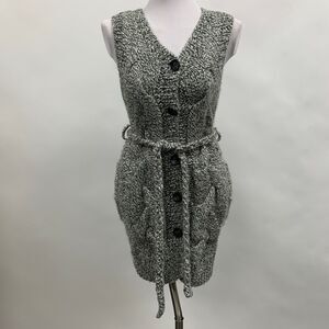 H & M Women's Long Cardigan Sweater 6 Black White Sleeveless Alpaca Blend